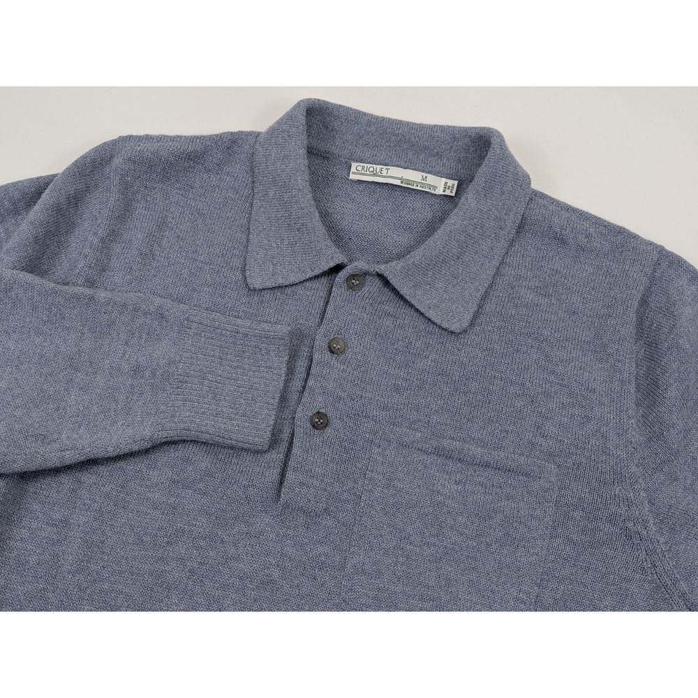 Criquet Polo Sweater Shirt Mens Medium Blue Long Sleeve Baby Alpaca Soft Knit